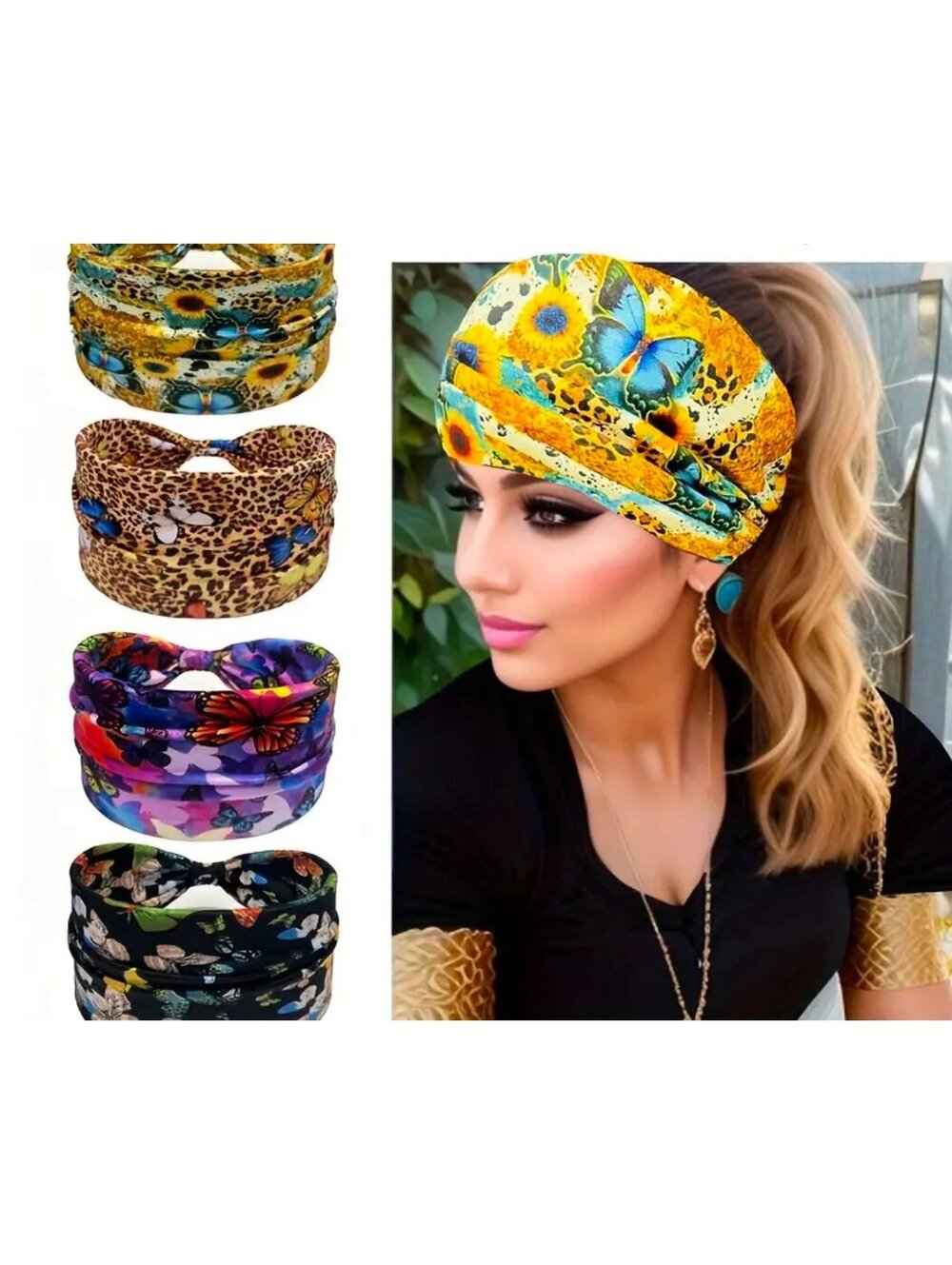 New - Thick Boho Chic Headband - Golden /Multi-Color